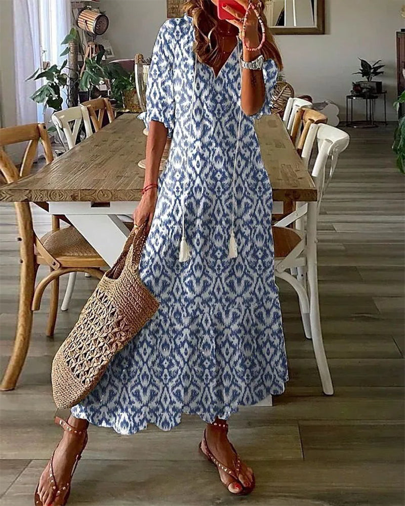Women's Boho Printed V Neck Tummy Coverage Maxi Dress™ – Mühelose Eleganz mit Boho-Charme