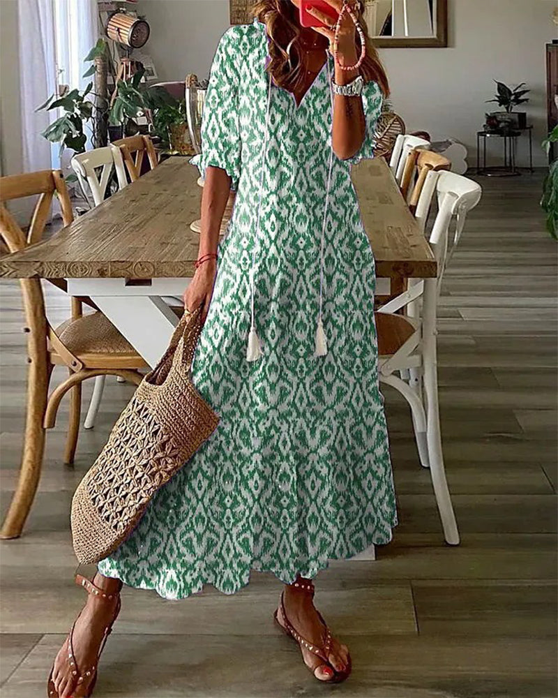 Women's Boho Printed V Neck Tummy Coverage Maxi Dress™ – Mühelose Eleganz mit Boho-Charme