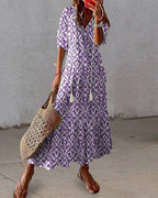 Women's Boho Printed V Neck Tummy Coverage Maxi Dress™ – Mühelose Eleganz mit Boho-Charme
