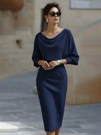 Women's Draped Midi Dress with Soft Neckline and Elegant Fit™ – Zeitlose Eleganz für jeden Anlass