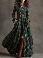 Women's Plaid Maxi Dress with Button Front and Belted Waist™ – Zeitlose Eleganz für jeden Anlass