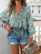 Women's Boho Floral V-Neck Blouse Loose Fit Lightweight Summer Casual Top™ – Leichter Sommer-Boho-Style für jeden Tag