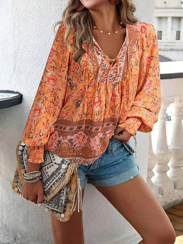 Women's Boho Floral V-Neck Blouse Loose Fit Lightweight Summer Casual Top™ – Leichter Sommer-Boho-Style für jeden Tag