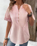 Women's Striped Button V-Neck Blouse Relaxed Fit Lightweight Casual Summer Top™ – Zeitloser Komfort für den Alltag