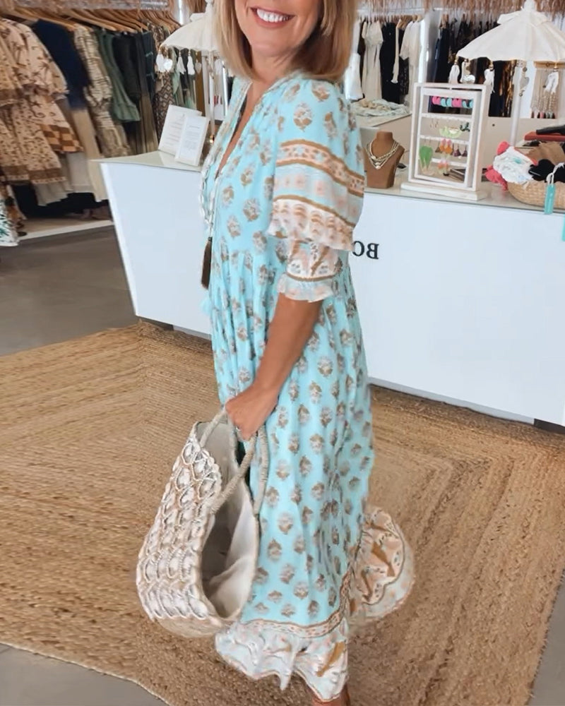 Women's Printed V-Neck Midi Dress with Relaxed Fit™ – Mühelose Eleganz für jeden Tag