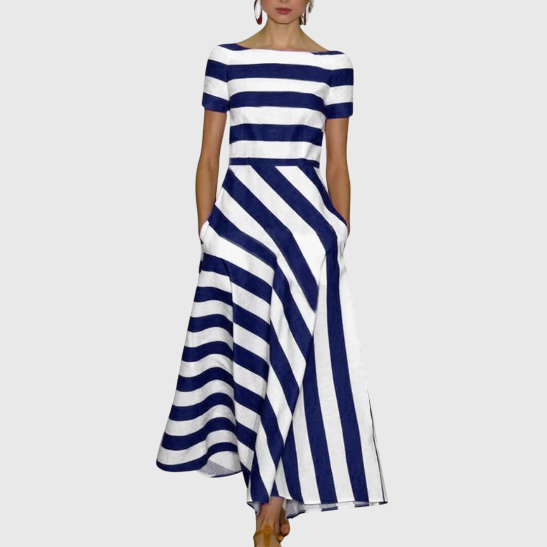 Women's Striped Maxi Dress Short Sleeve™ – Elegante Streifen mit mühelosem Stil