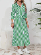 Women's Striped Belted Button Down Elegant Shirt Midi Dress™ – Zeitlose Eleganz für jeden Anlass
