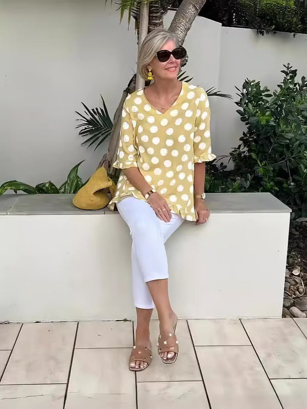 Women's Polka Dot V-Neck Blouse Relaxed Fit Lightweight Casual Summer Top™ – Spielerischer Komfort für sonnige Tage