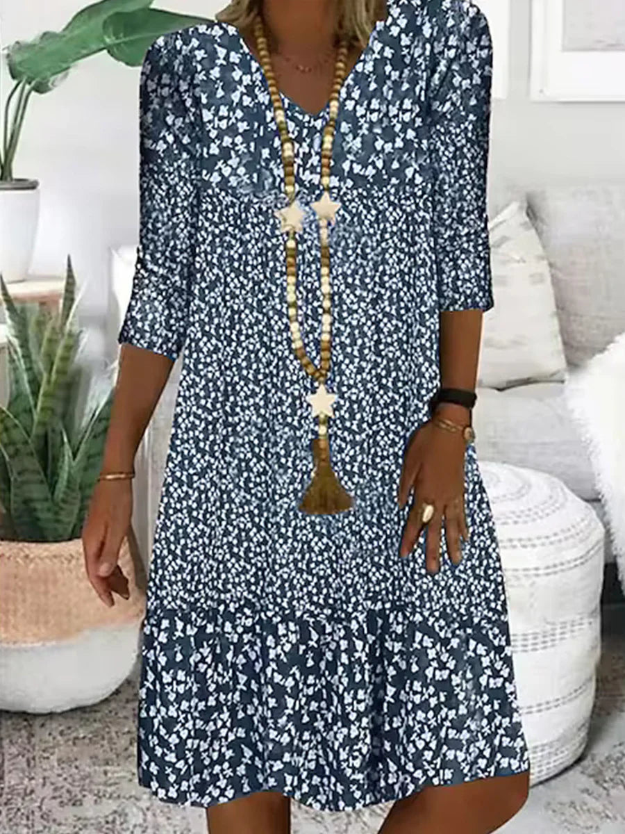 Relaxed Spring Printed V-Neck Midi Dress™ – Entspannte Eleganz für jeden Tag