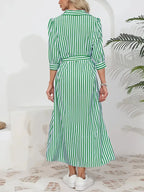 Women's Striped Belted Button Down Elegant Shirt Midi Dress™ – Zeitlose Eleganz für jeden Anlass