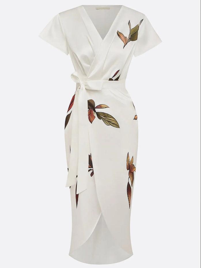 Women's Floral Wrap V Neck Elegant Midi Dress™ – Zeitlose Eleganz für jeden Anlass
