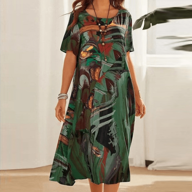 Hanna | Women's Printed Midi Dress™ – Mühelose Eleganz für jeden Tag