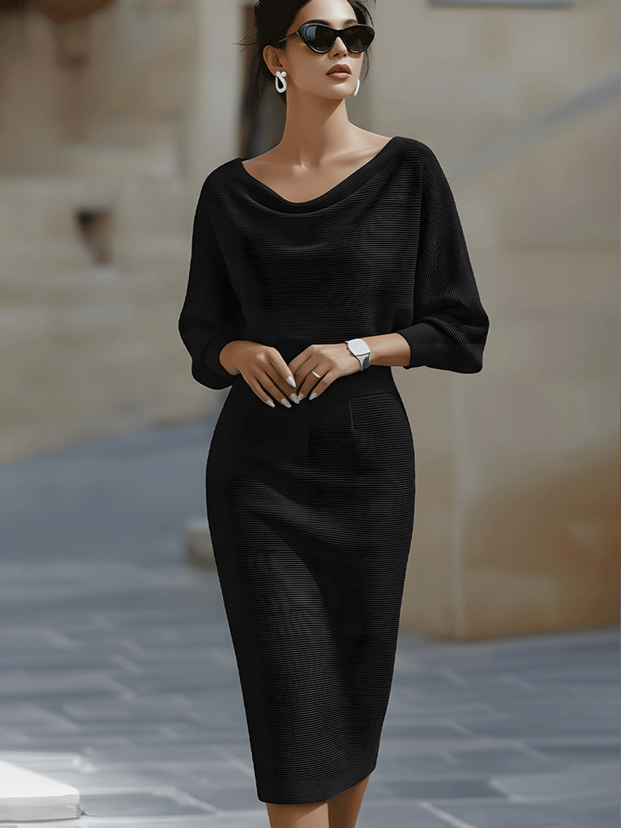 Women's Draped Midi Dress with Soft Neckline and Elegant Fit™ – Zeitlose Eleganz für jeden Anlass