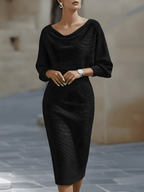 Women's Draped Midi Dress with Soft Neckline and Elegant Fit™ – Zeitlose Eleganz für jeden Anlass