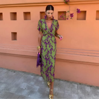 Women's Floral Midi Dress with Wrap V-Neck and Short Sleeves™ – Mühelose Eleganz für jeden Anlass