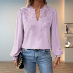 Women's Elegant Lace V-Neck Blouse Slim Fit Long Sleeve Casual Chic Top™ – Zeitlose Eleganz für jeden Anlass