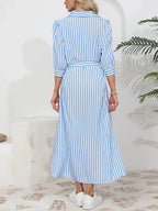 Women's Striped Belted Button Down Elegant Shirt Midi Dress™ – Zeitlose Eleganz für jeden Anlass