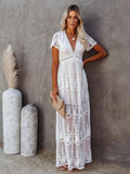 Women's Lace V Neck Empire Waist Elegant Maxi Dress™ – Zeitlose Eleganz mit femininer Spitze