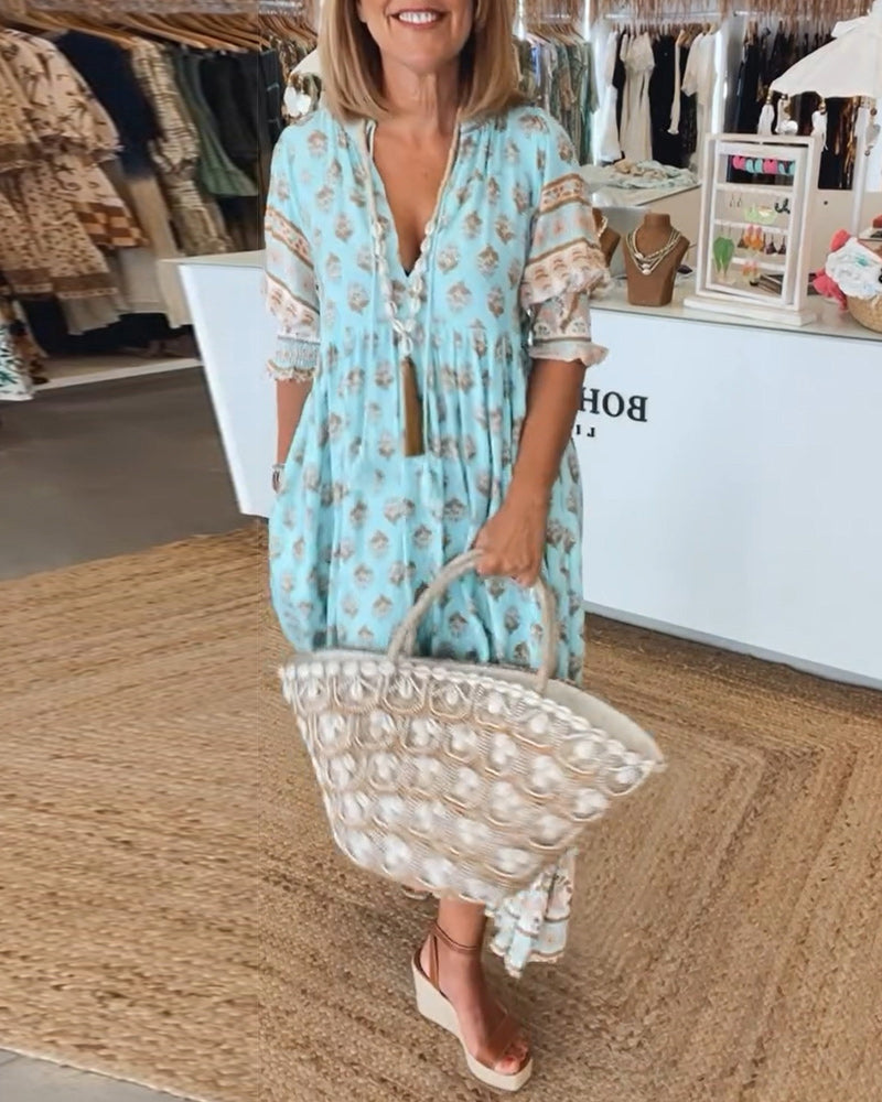 Women's Printed V-Neck Midi Dress with Relaxed Fit™ – Mühelose Eleganz für jeden Tag