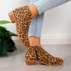 Damen Leoparden Stiefeletten mit Seitlichem Reißverschluss und Niedrigem Absatz™ – Stilvoller Komfort für jeden Tag