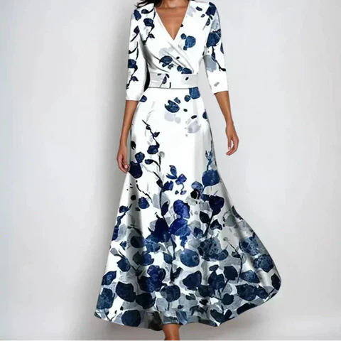 Women's Floral Wrap V Neck Elegant Flowing Maxi Dress™ – Zeitlose Eleganz mit fließendem Komfort