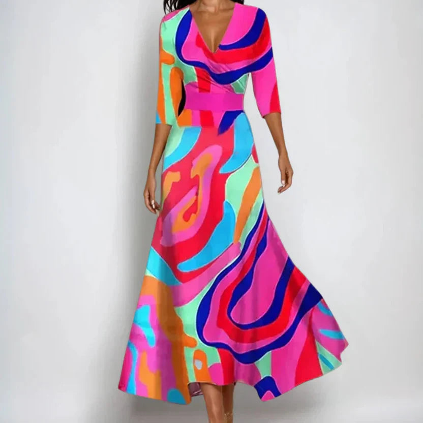 Women's Floral Wrap V Neck Elegant Flowing Maxi Dress™ – Zeitlose Eleganz mit fließendem Komfort