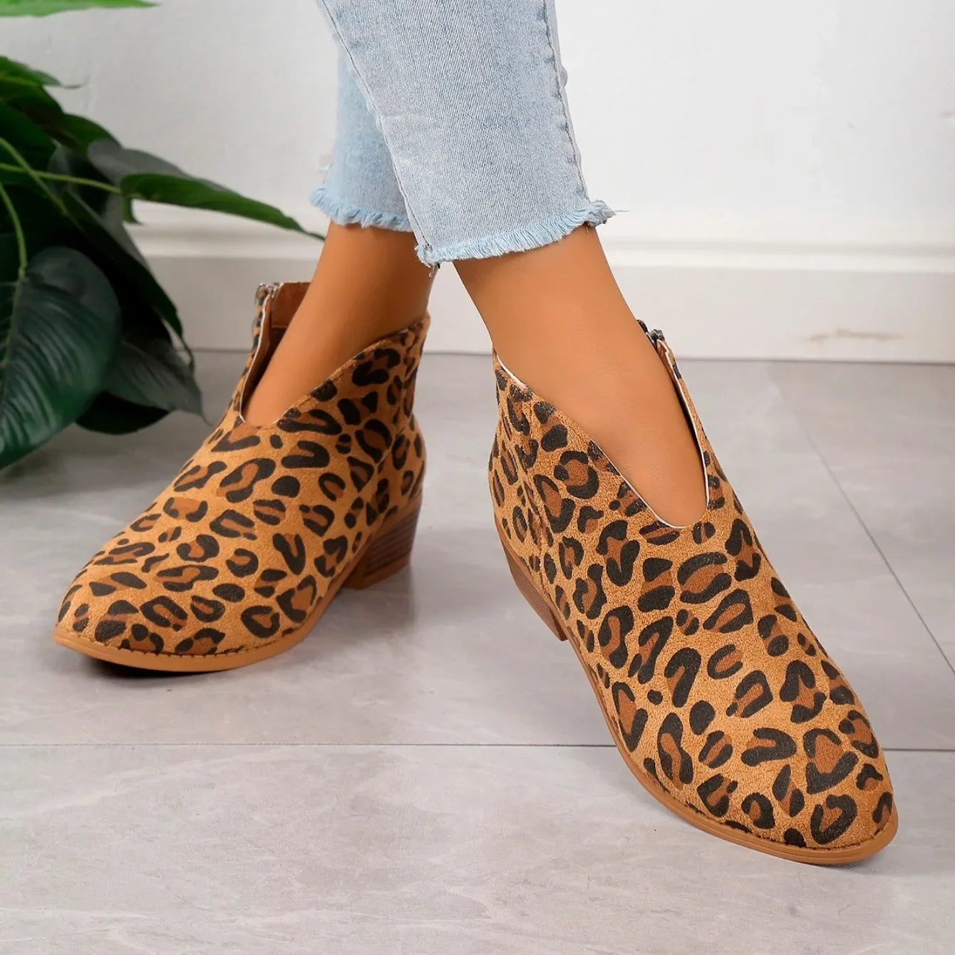 Damen Leoparden Stiefeletten mit Seitlichem Reißverschluss und Niedrigem Absatz™ – Stilvoller Komfort für jeden Tag