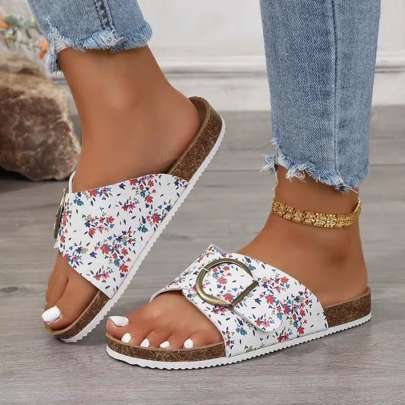 Women's Cork Footbed Slide Sandals with Buckle Strap and Cross Design™ – Ergonomischer Komfort für den ganzen Tag