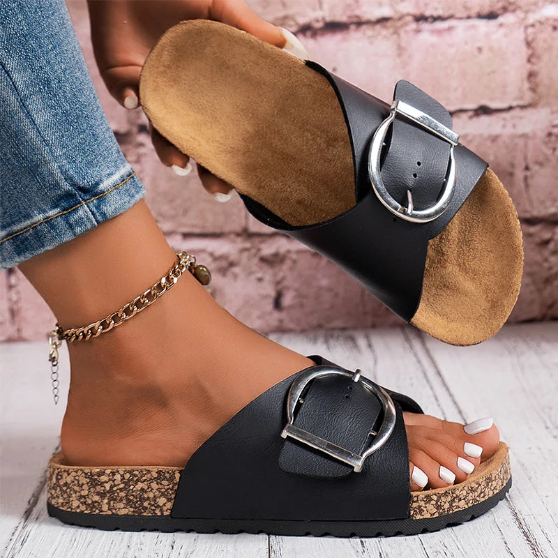 Women's Cork Footbed Slide Sandals with Buckle Strap and Cross Design™ – Ergonomischer Komfort für den ganzen Tag