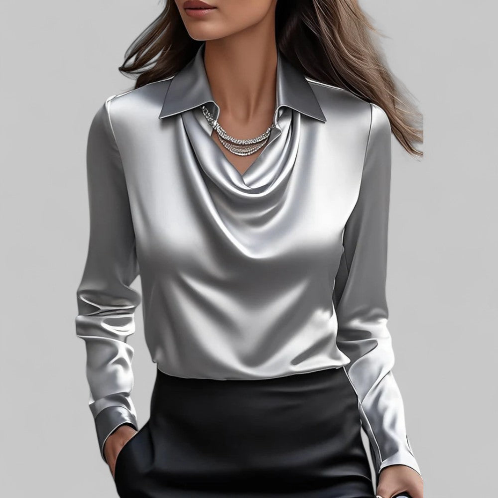 Draped Satin Collar Blouse™ – Elegante Satin-Optik für vielseitigen Stil
