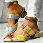 Women's Colorful Printed Heels with Strap and Block Heel™ – Kunstvolle Eleganz für stilvolle Auftritte