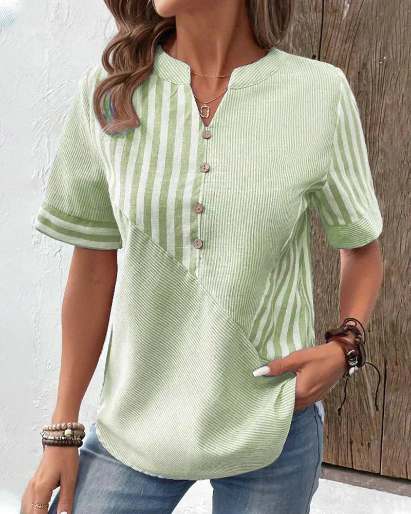 Women's Striped Button V-Neck Blouse Relaxed Fit Lightweight Casual Summer Top™ – Zeitloser Komfort für den Alltag