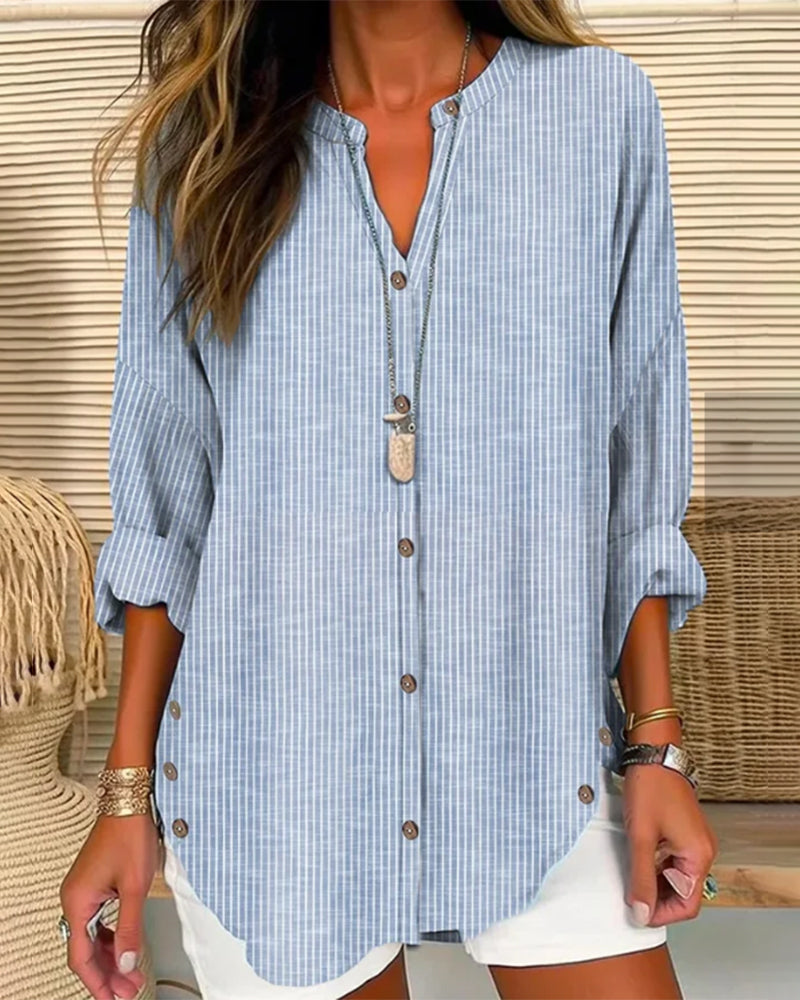 Women's Striped Button Front Blouse – Loose Fit Lightweight Casual Summer Shirt™ – Müheloser Sommerstil mit zeitloser Eleganz