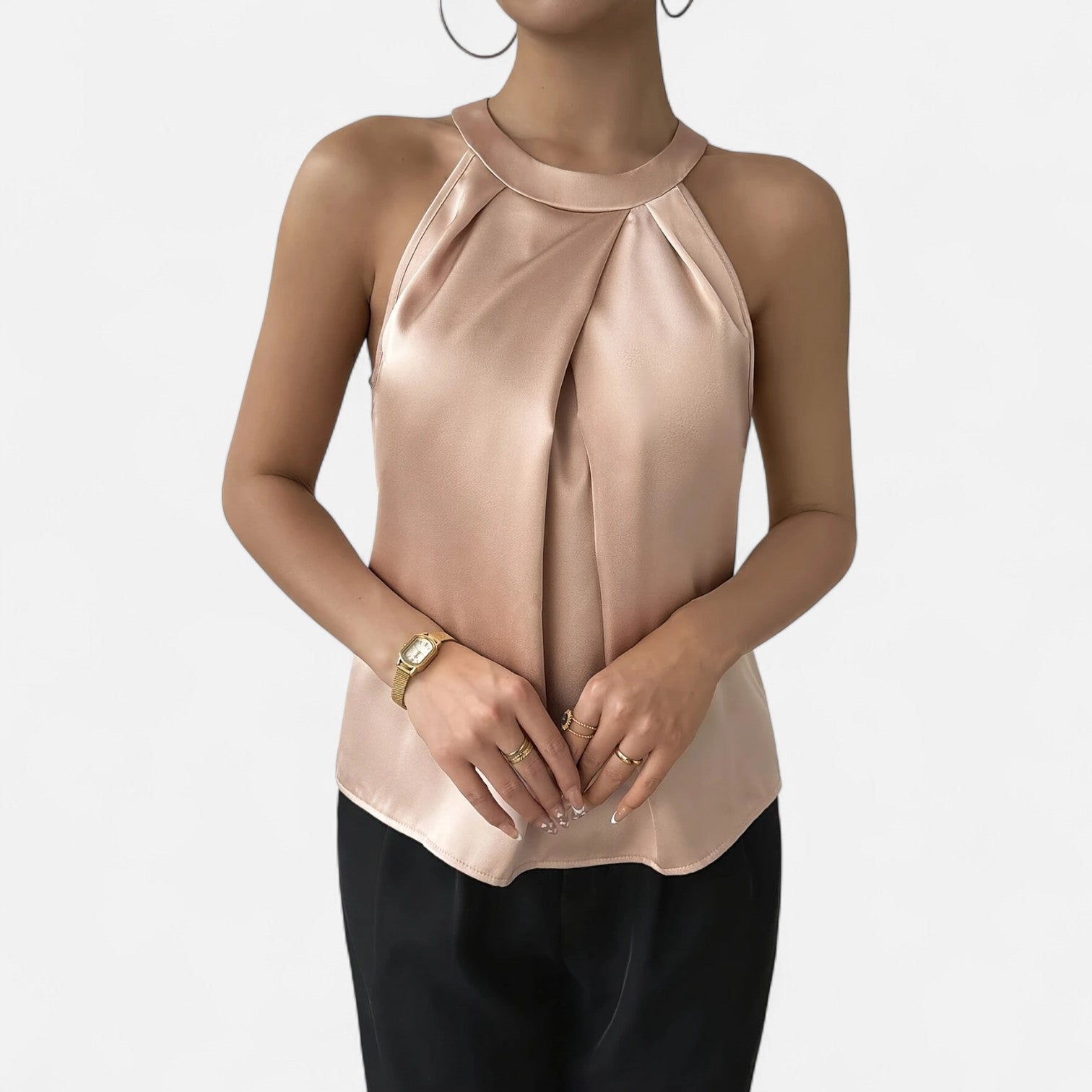 Kimberly | Women's Elegant Pleated Front Draped Satin Tanks™ – Elegante Ausstrahlung für jeden Anlass