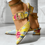 Women's Colorful Printed Heels with Strap and Block Heel™ – Kunstvolle Eleganz für stilvolle Auftritte
