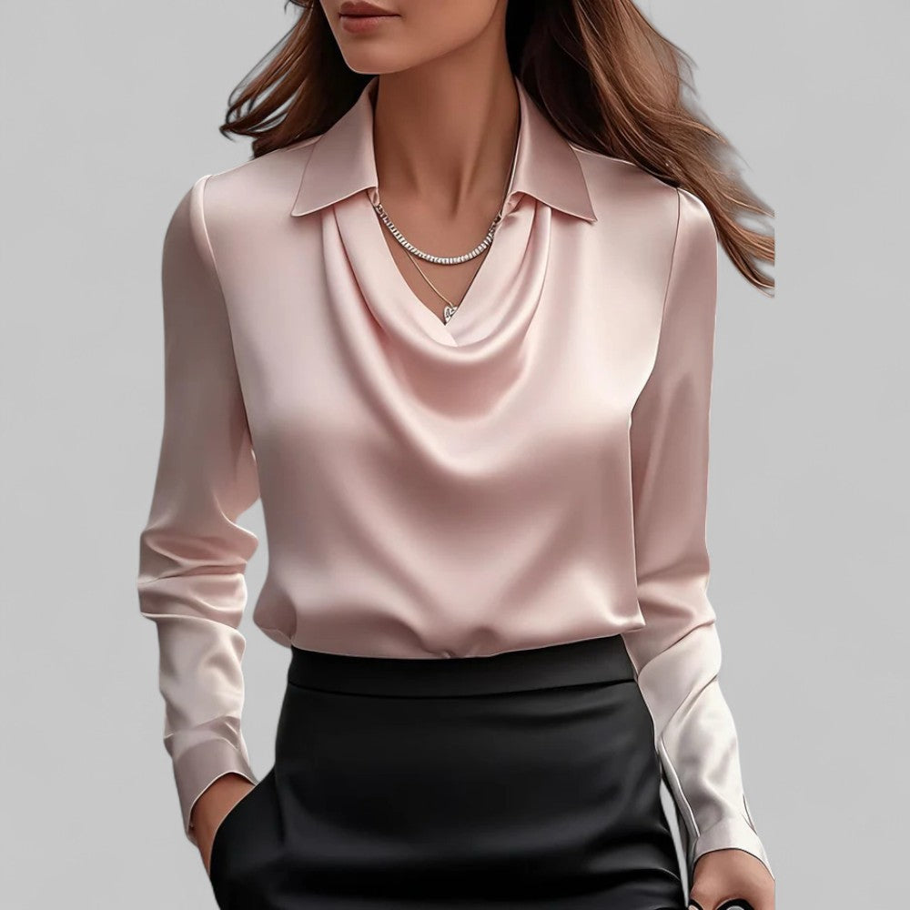 Rose | Women's Draped Neck Long Sleeve Satin Blouses™ – Zeitlose Eleganz mit luxuriösem Komfort
