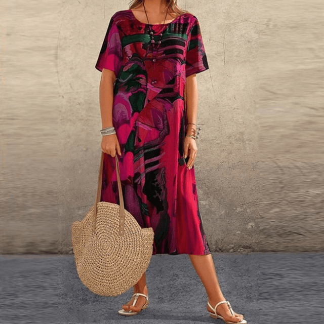 Hanna | Women's Printed Midi Dress™ – Mühelose Eleganz für jeden Tag