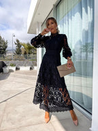 Women's Elegant Lace Midi Dress with Long Sleeves™ – Elegante Spitze trifft zeitlose Weiblichkeit