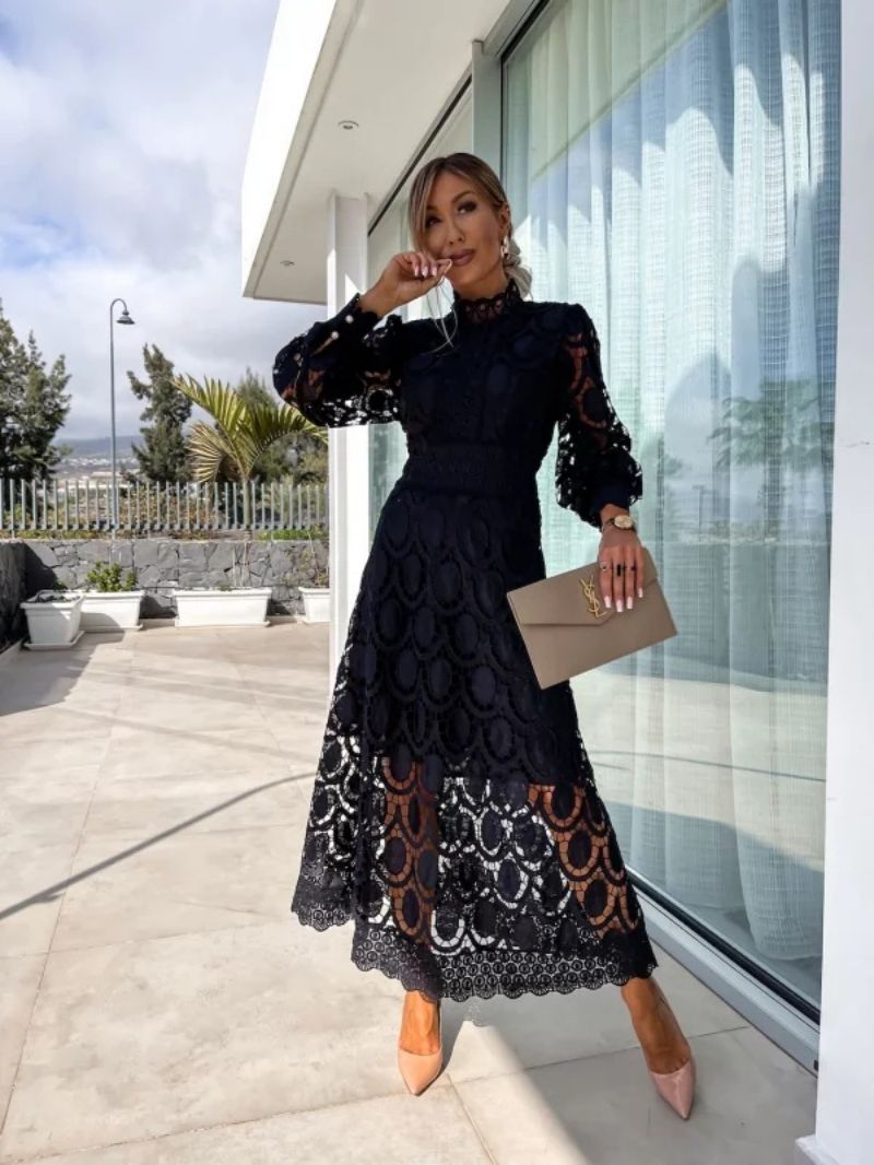 Women's Elegant Lace Midi Dress with Long Sleeves™ – Elegante Spitze trifft zeitlose Weiblichkeit