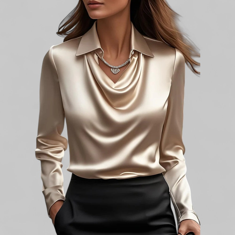 Rose | Women's Draped Neck Long Sleeve Satin Blouses™ – Zeitlose Eleganz mit luxuriösem Komfort