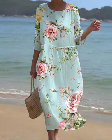 Women's Floral Midi Dress Elegant Loose Fit Summer Dress™ – Zeitlose Eleganz für jeden Anlass
