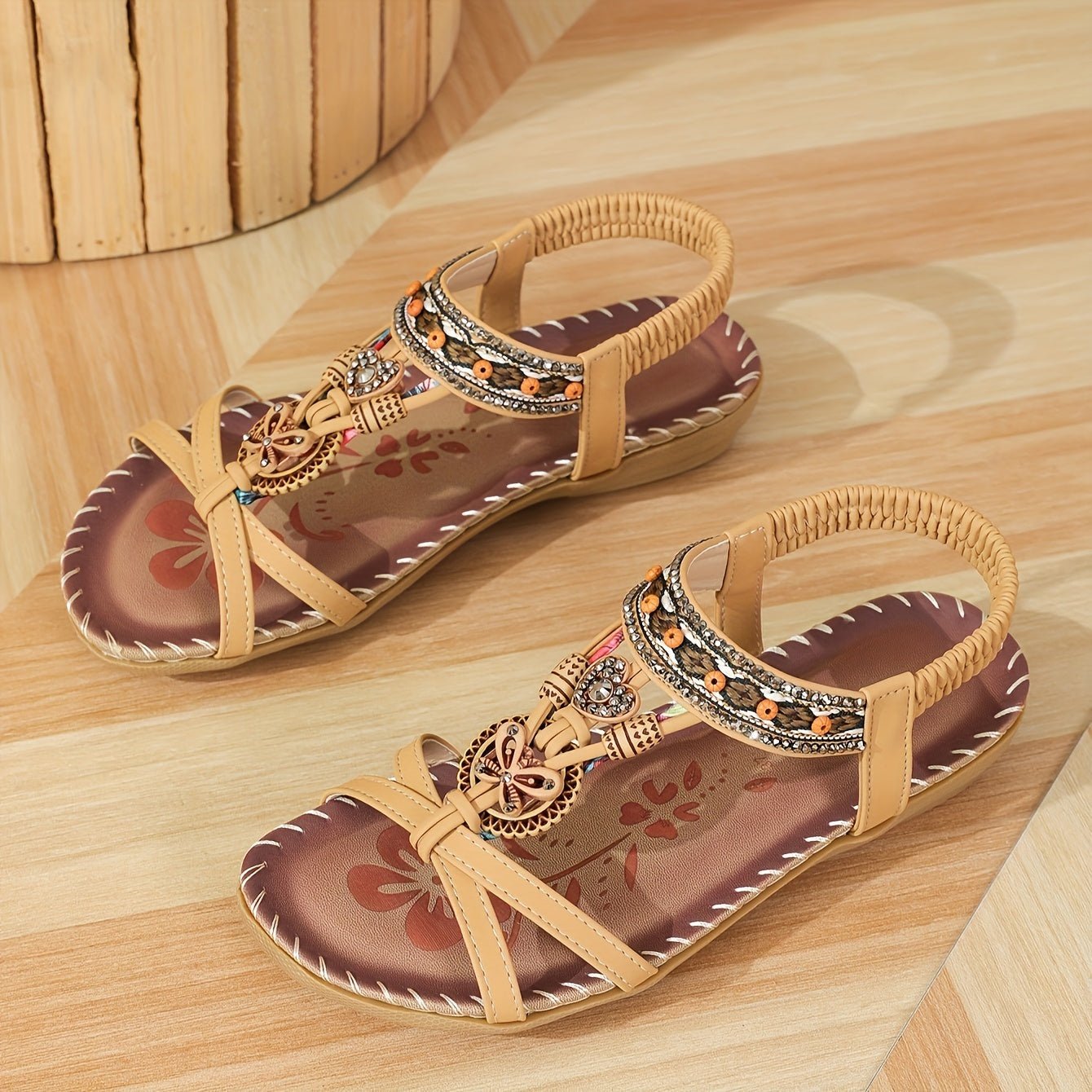 Women's Boho Beaded Flat Sandals with Slip-On Design and Cushioned Sole™ – Mühelose Eleganz für jeden Sommertag