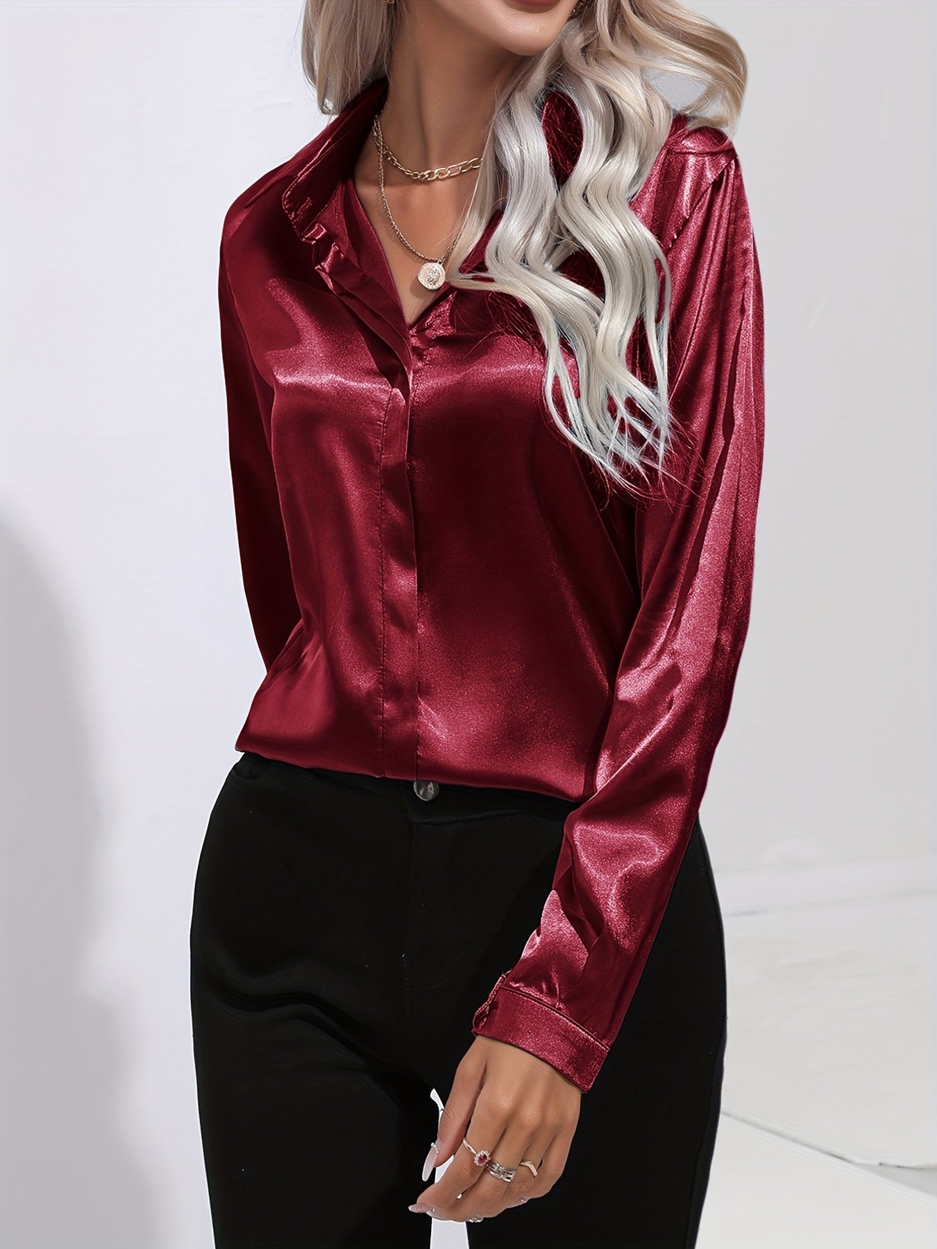 Sarah | Women's Button Down Long Sleeve Satin Blouses™ – Luxuriöse Eleganz für jeden Anlass