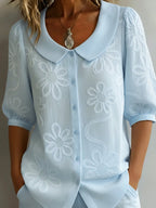 Women's Floral Blouse Loose Fit V Neck Sleeve Casual Top™ – Mühelose Eleganz für jeden Tag