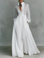 Women's Elegant Maxi Shirt Dress Long Sleeve Button Up Flowy Dress™ – Zeitlose Eleganz für jeden Anlass