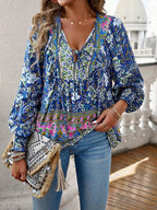 Women's Boho Floral V-Neck Blouse Loose Fit Lightweight Summer Casual Top™ – Leichter Sommer-Boho-Style für jeden Tag
