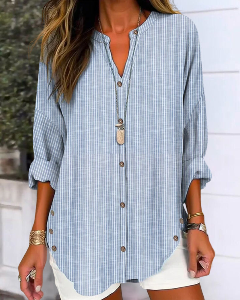 Women's Striped Button Front Blouse – Loose Fit Lightweight Casual Summer Shirt™ – Müheloser Sommerstil mit zeitloser Eleganz