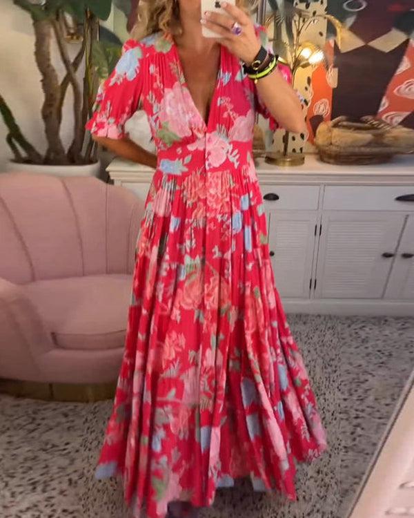Elegant Floral V-Neck Maxi Dress™ – Romantische Eleganz für jeden Anlass