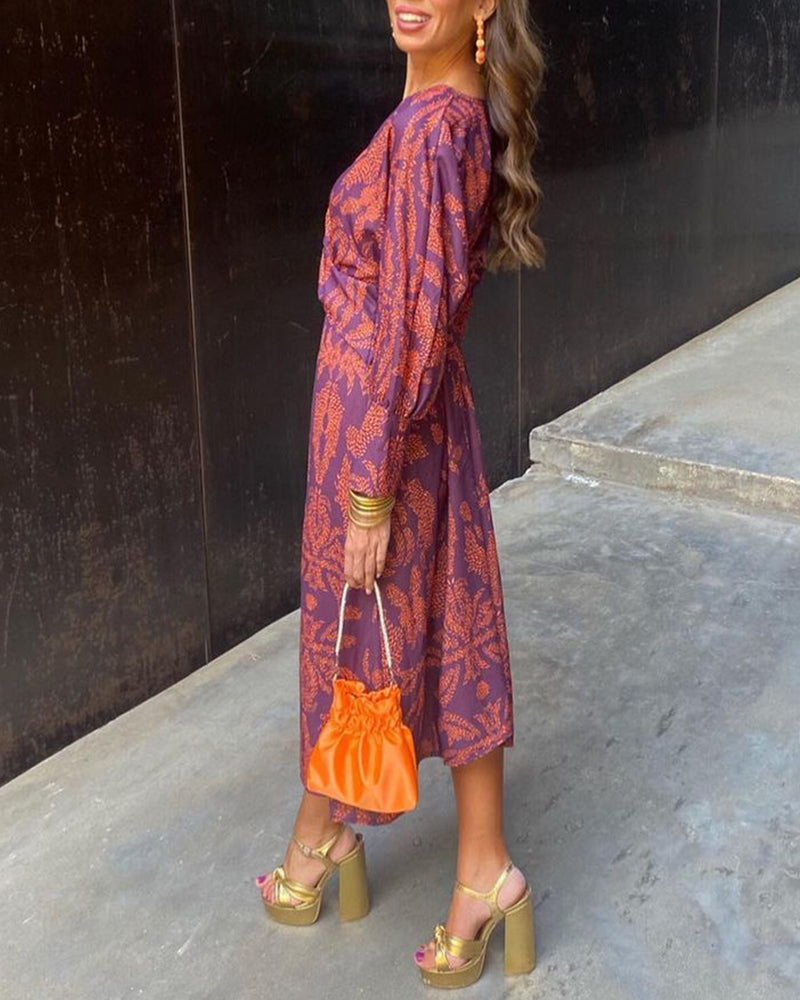 Women's Printed V Neck Knot Front Elegant Maxi Dress™ – Eleganter Stil mit femininer Ausstrahlung