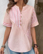Women's Striped Button V-Neck Blouse Relaxed Fit Lightweight Casual Summer Top™ – Zeitloser Komfort für den Alltag